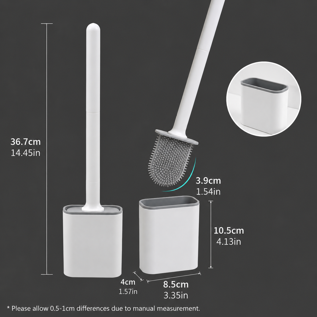 Compact Silicone Toilet Brush with Holder
