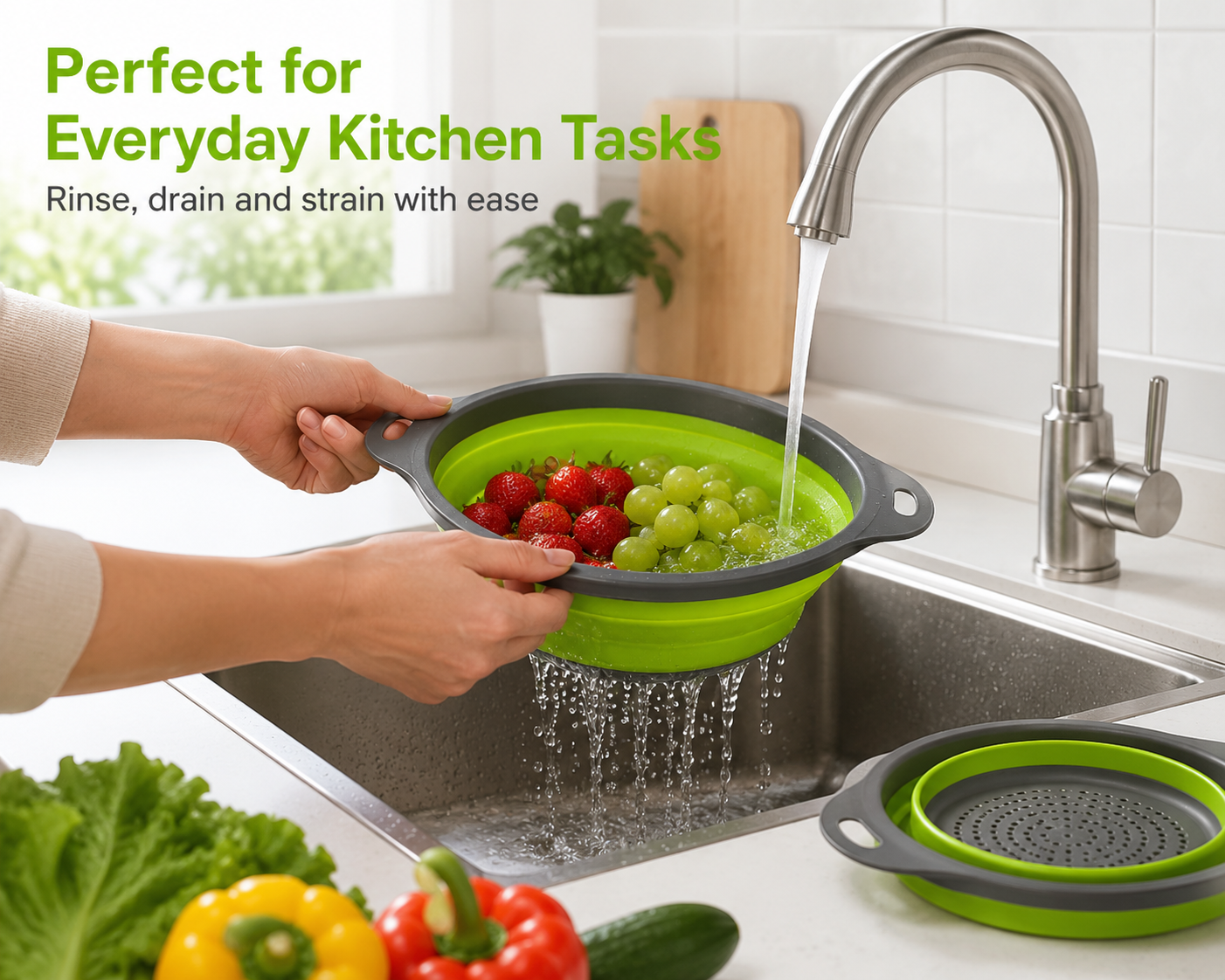 2-Piece Collapsible Silicone Colander Set – Green
