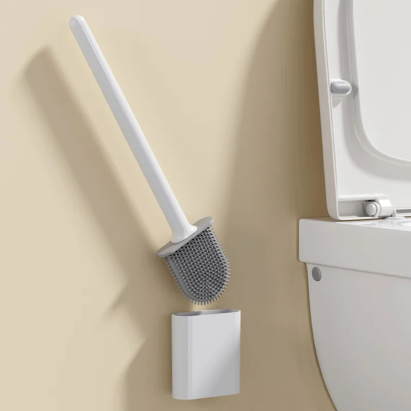 Compact Silicone Toilet Brush with Holder