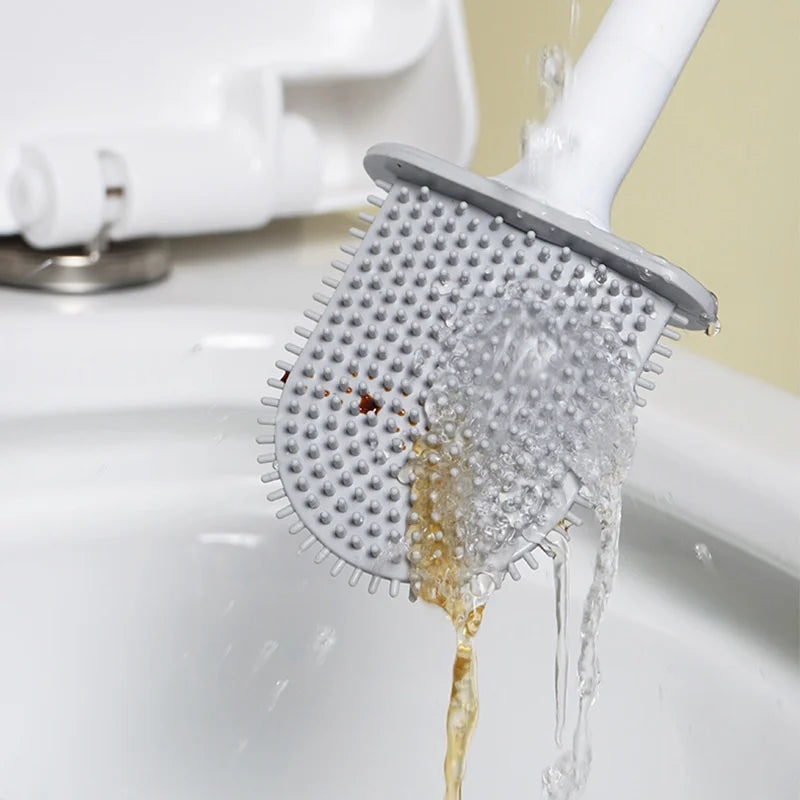 Compact Silicone Toilet Brush with Holder