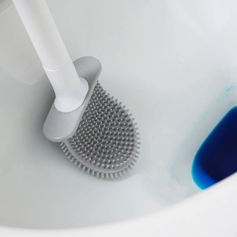 Compact Silicone Toilet Brush with Holder