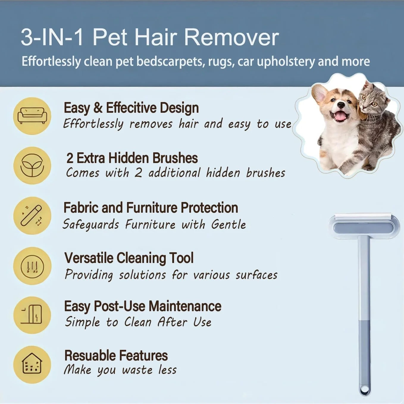 Reusable Pet Hair Remover Roller – 4-in-1 Extendable Fur & Lint Cleaner