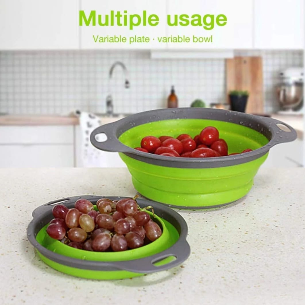2-Piece Collapsible Silicone Colander Set – Green