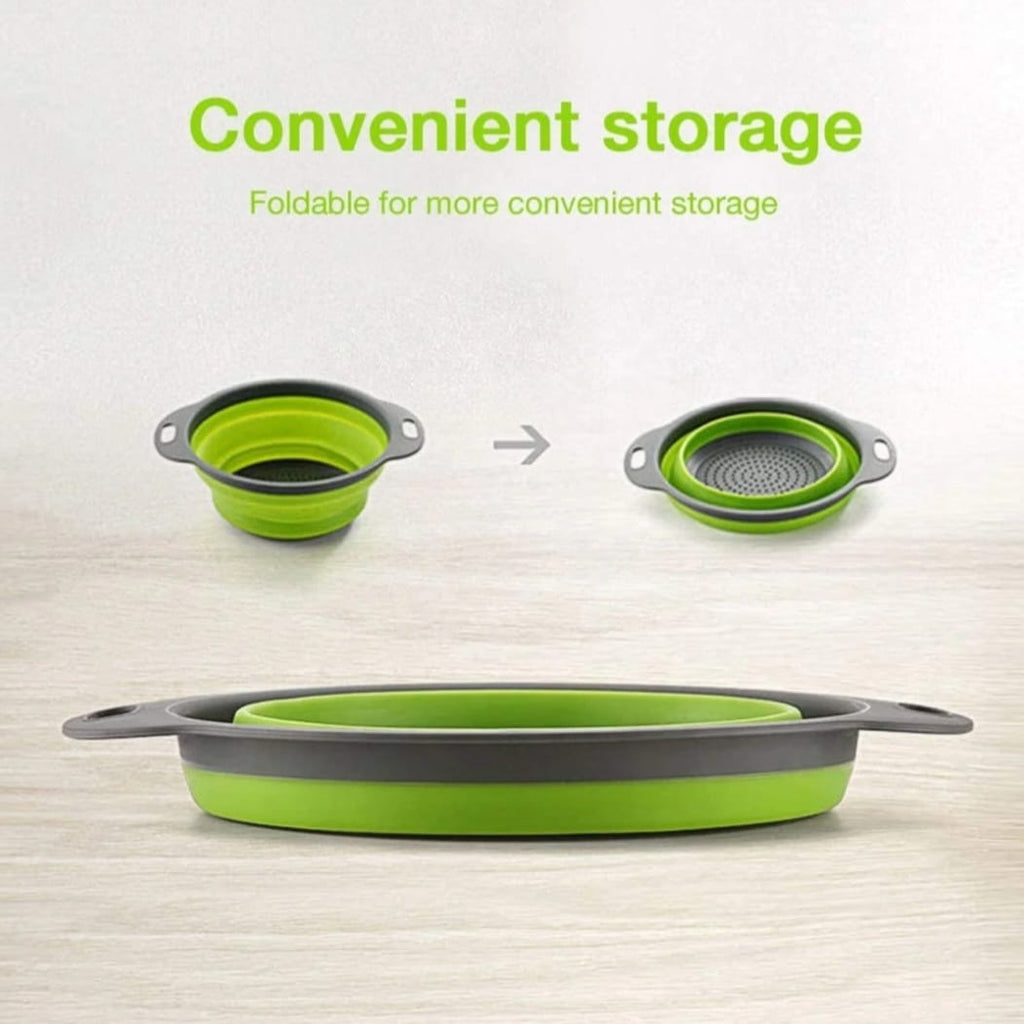 2-Piece Collapsible Silicone Colander Set – Green