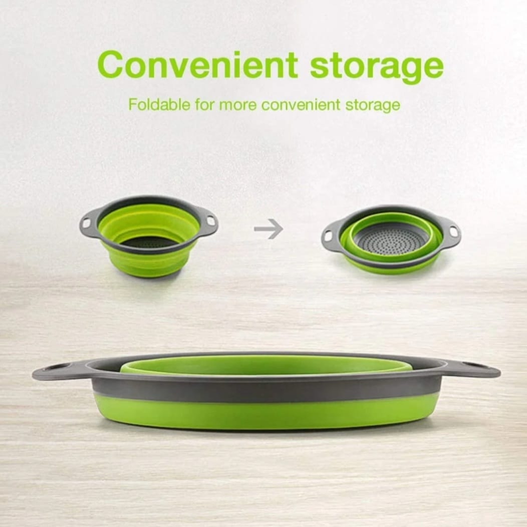 2-Piece Collapsible Silicone Colander Set – Green