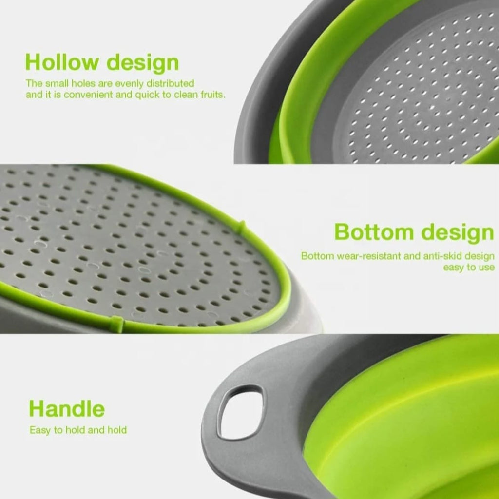 2-Piece Collapsible Silicone Colander Set – Green